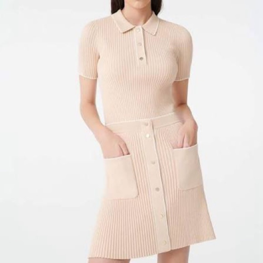 Maje Cream Ribbed Knit Top and Skirt Set